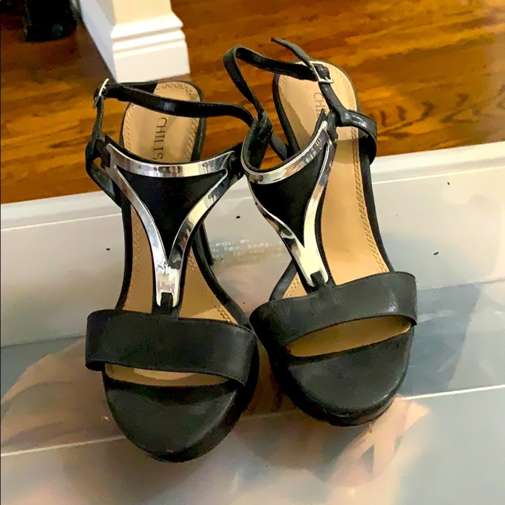Black strappy leather heels